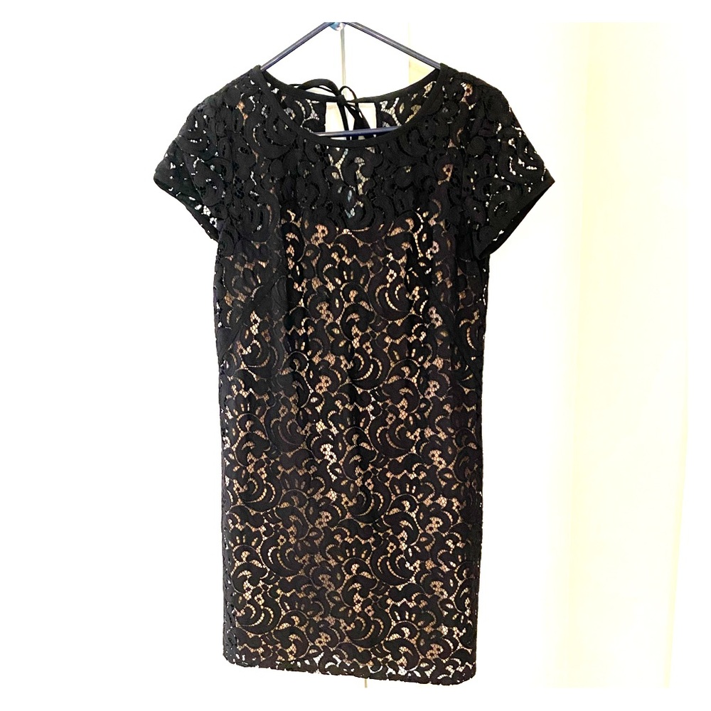 LOFT mini lace dress with champagne color slip
